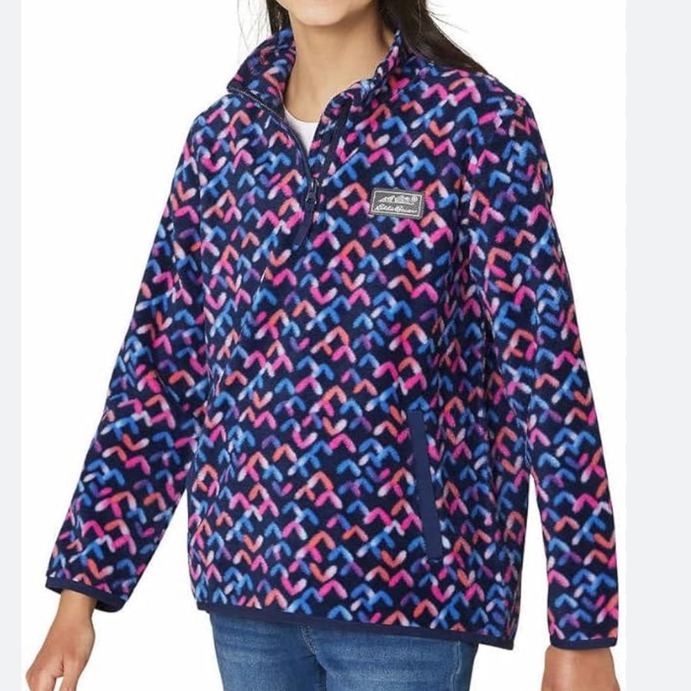 Eddie Bauer girls geometric print quarter zip fleece sweatshirt